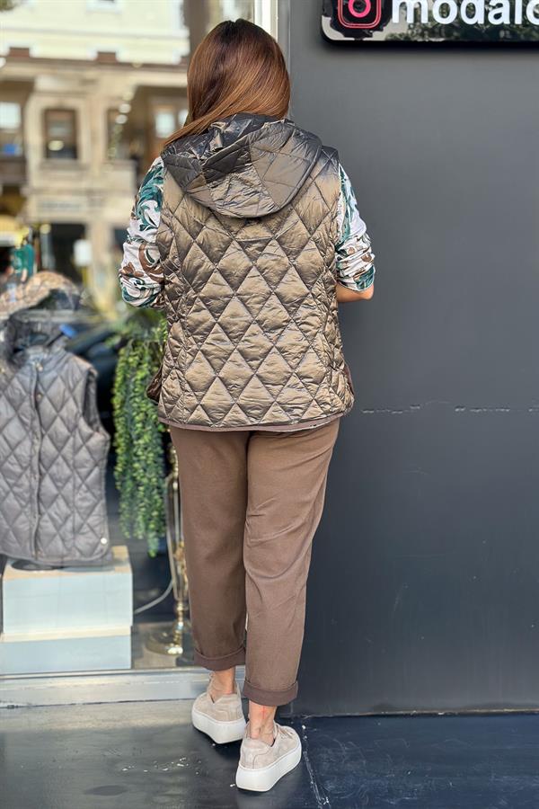 Baklava Desenli Anorak Yelek Kahverengi Renk