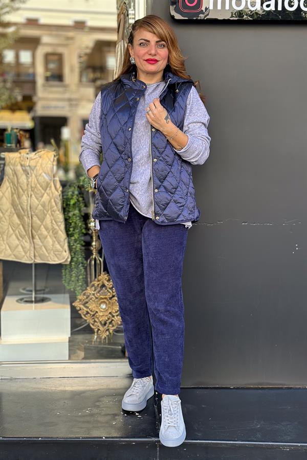 Baklava Desenli Anorak Yelek Lacivert Renk