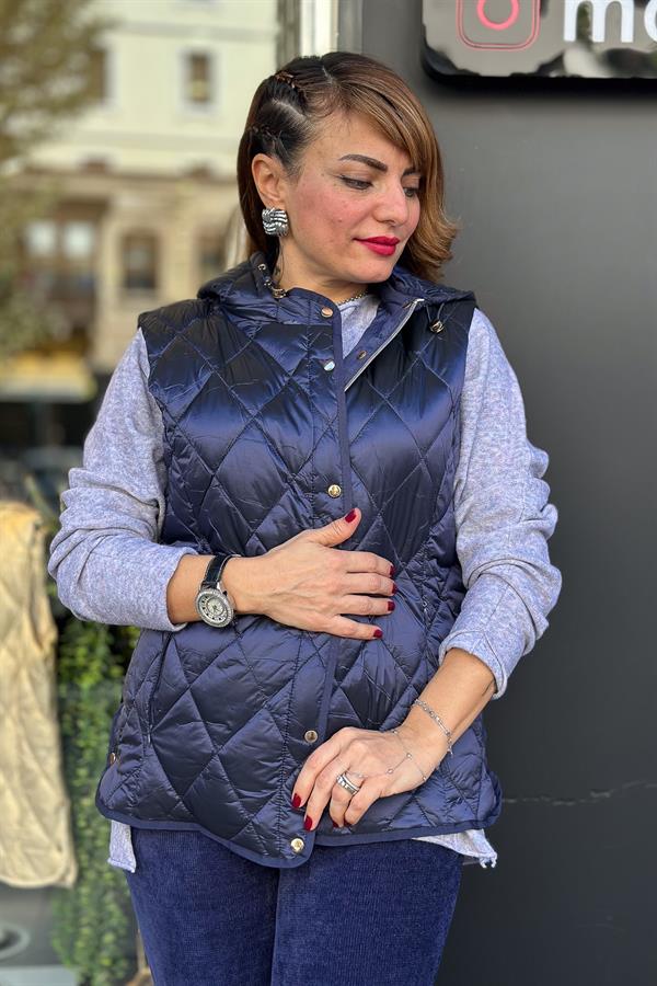 Baklava Desenli Anorak Yelek Lacivert Renk