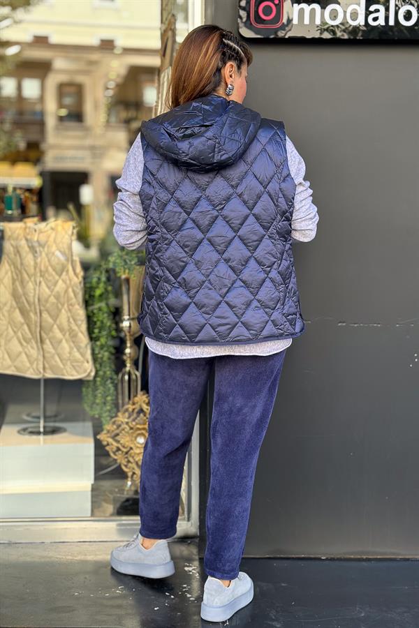 Baklava Desenli Anorak Yelek Lacivert Renk