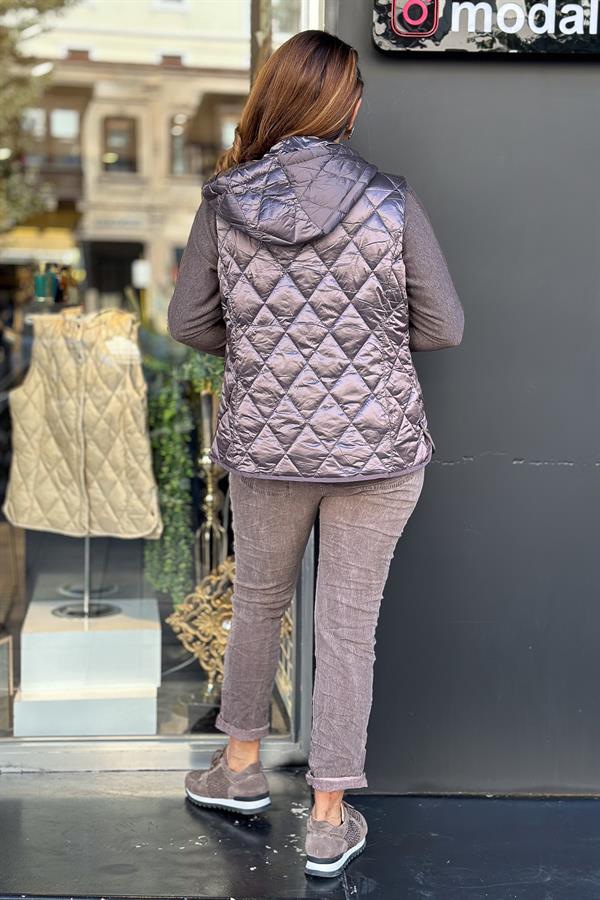 Baklava Desenli Anorak Yelek Mürdüm Renk