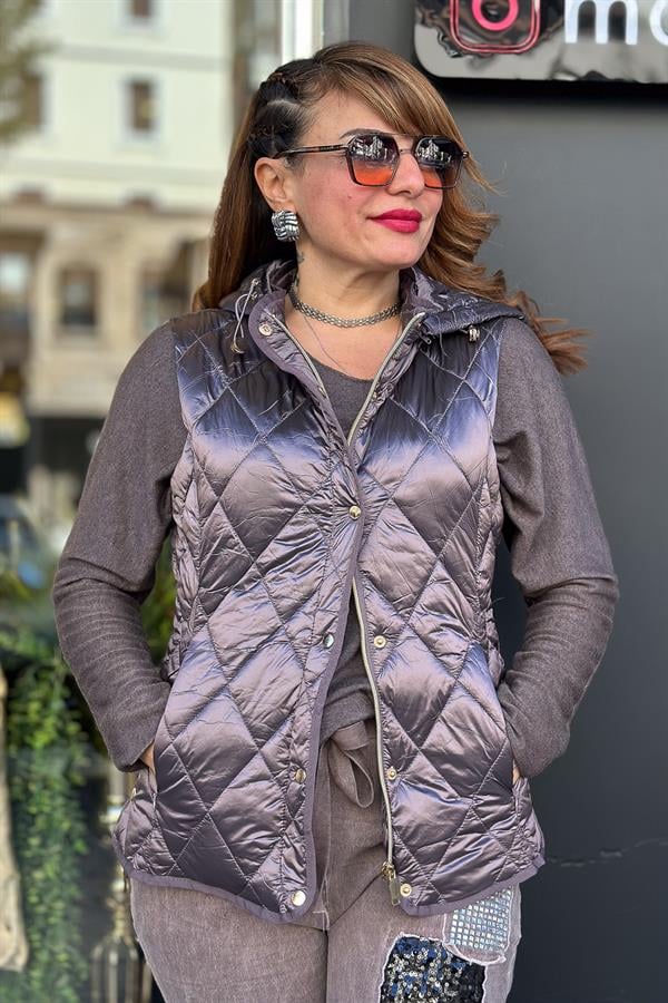 Baklava Desenli Anorak Yelek Mürdüm Renk