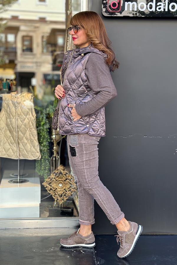 Baklava Desenli Anorak Yelek Mürdüm Renk