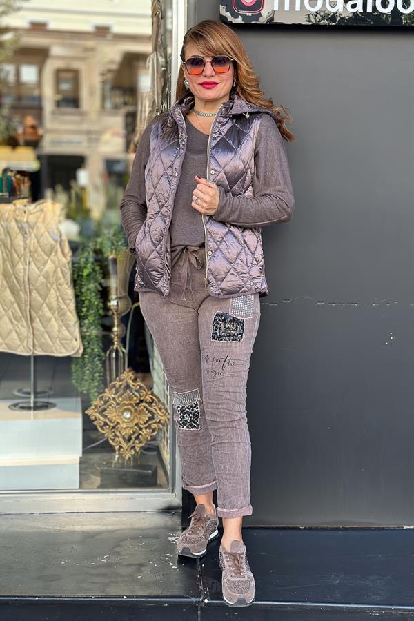 Baklava Desenli Anorak Yelek Mürdüm Renk