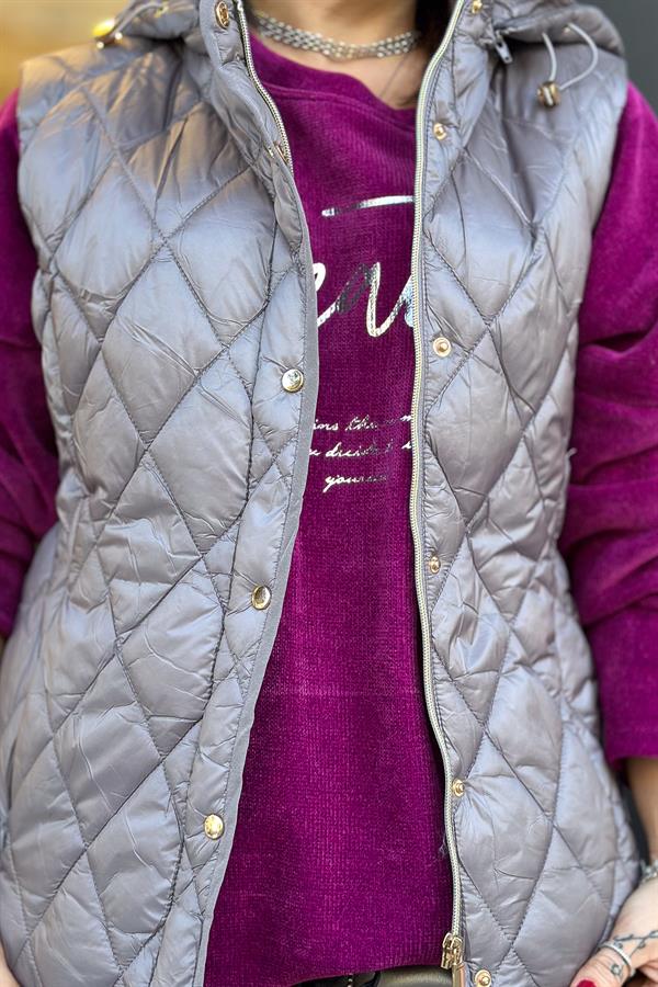 Baklava Desenli Anorak Yelek Vizon Renk