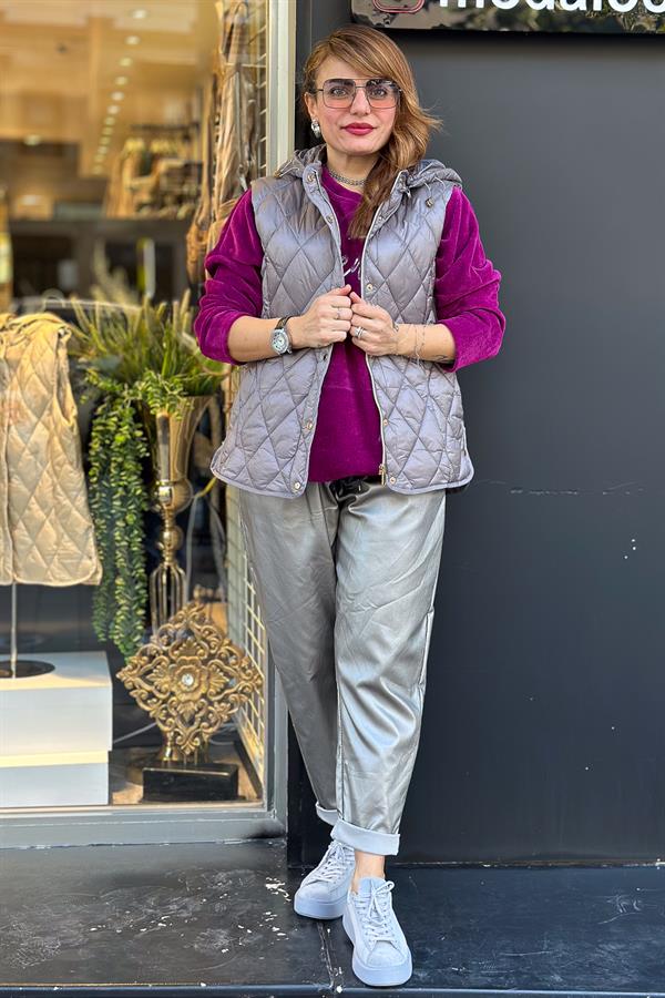 Baklava Desenli Anorak Yelek Vizon Renk