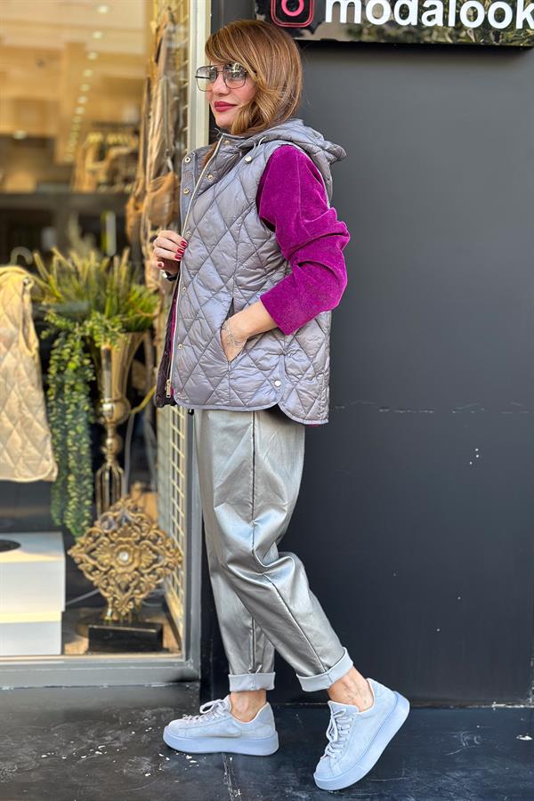 Baklava Desenli Anorak Yelek Vizon Renk