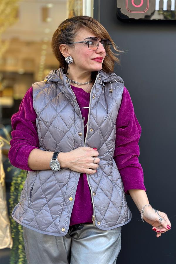 Baklava Desenli Anorak Yelek Vizon Renk