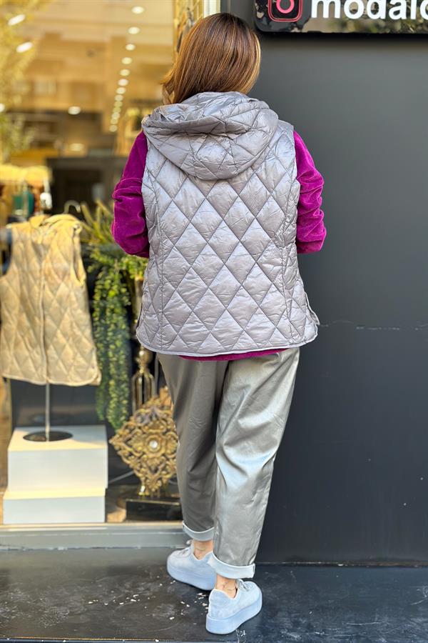 Baklava Desenli Anorak Yelek Vizon Renk