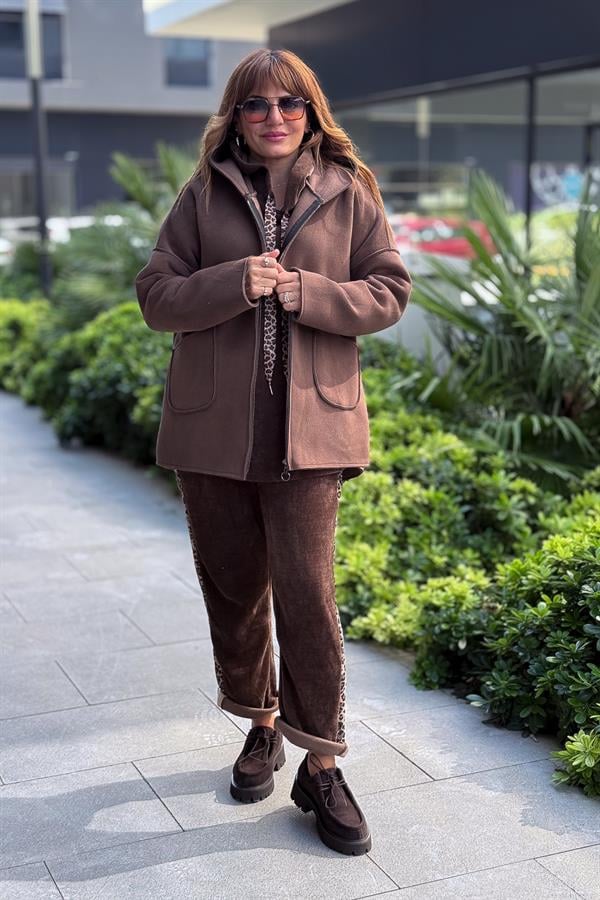 Basic Kısa Polar Kaban Kahverengi Renk