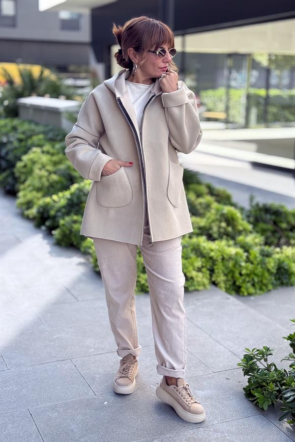 Basic Kısa Polar Kaban Krem Renk