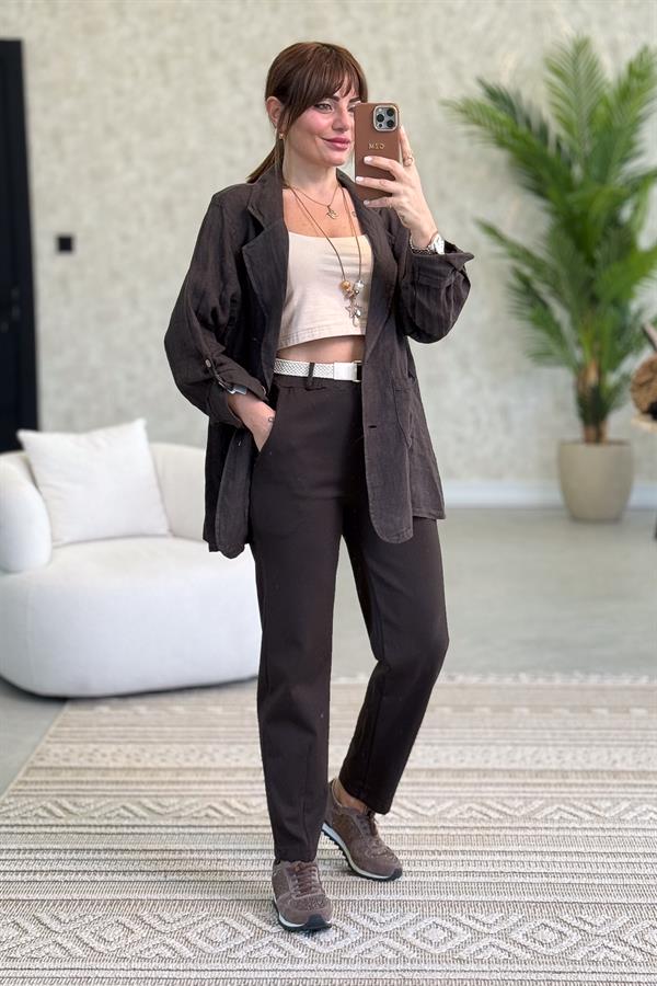 Blazer Keten Ceket Acı Kahve Renk