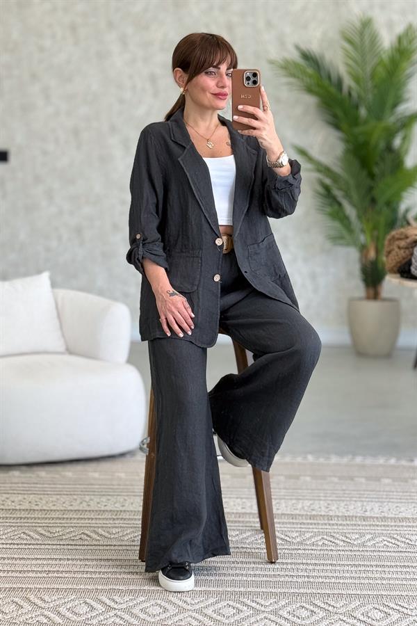 Blazer Keten Ceket Antresit Renk