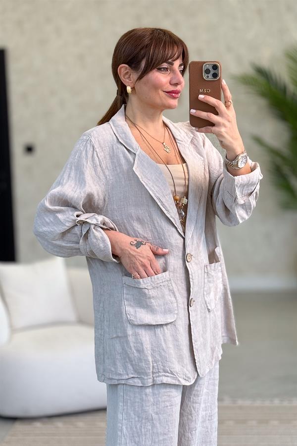 Blazer Keten Ceket Bej Renk