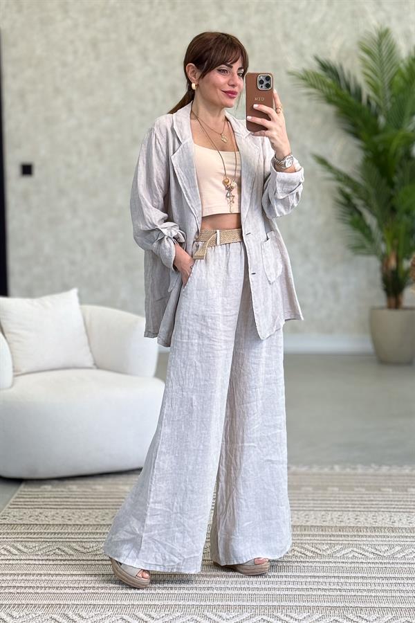 Blazer Keten Ceket Bej Renk