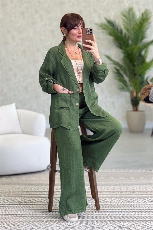 Blazer Keten Ceket Fıstık Yeşil Renk