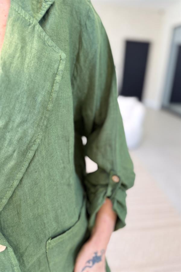 Blazer Keten Ceket Fıstık Yeşil Renk