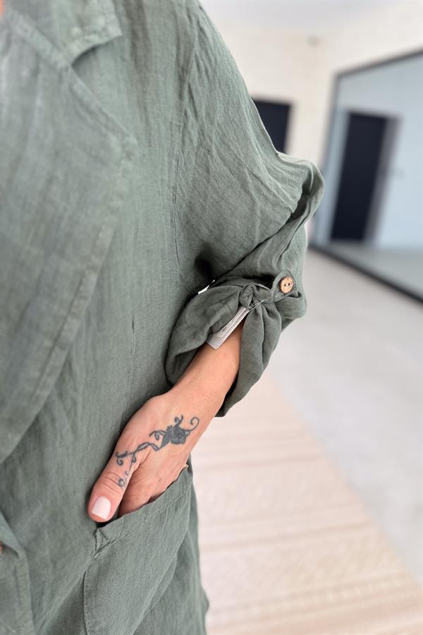 Blazer Keten Ceket Haki Renk