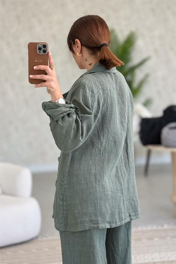 Blazer Keten Ceket Haki Renk