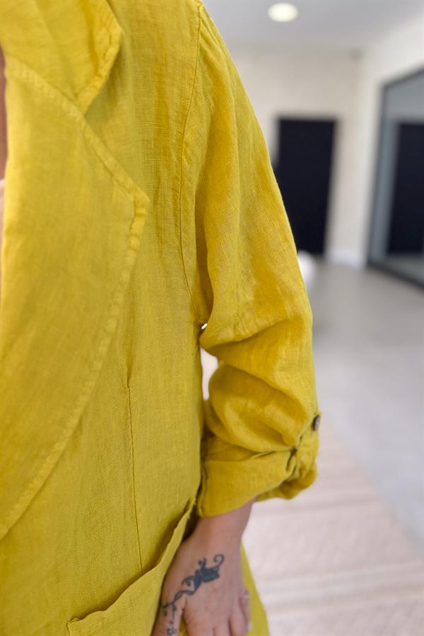 Blazer Keten Ceket Hardal Renk
