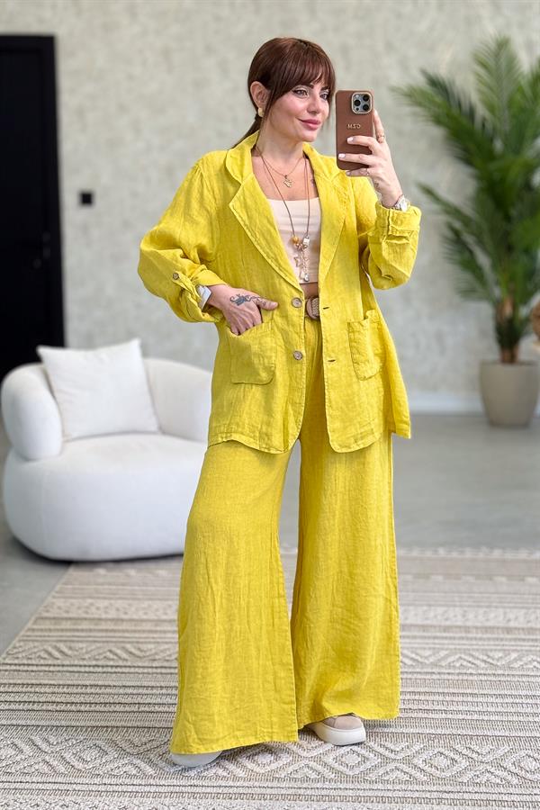 Blazer Keten Ceket Hardal Renk