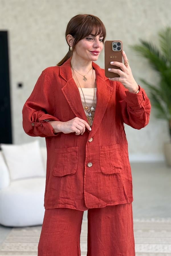 Blazer Keten Ceket Kiremit Renk