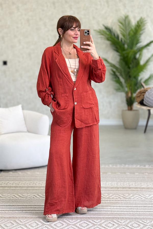 Blazer Keten Ceket Kiremit Renk