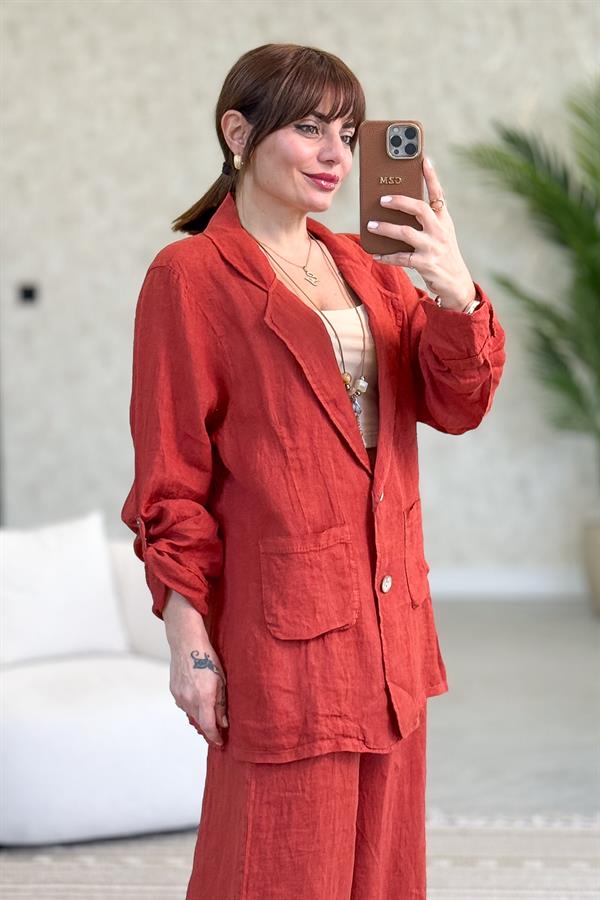 Blazer Keten Ceket Kiremit Renk