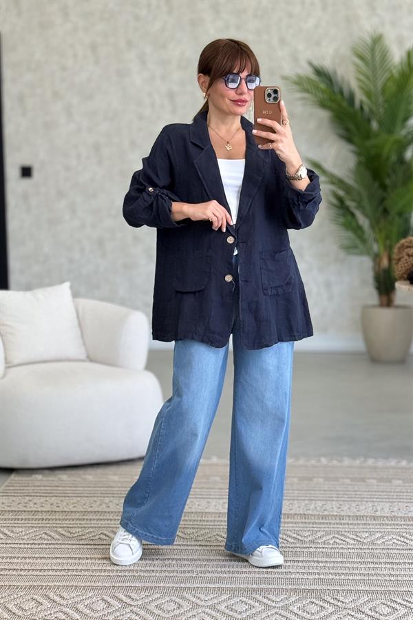 Blazer Keten Ceket Lacivert Renk