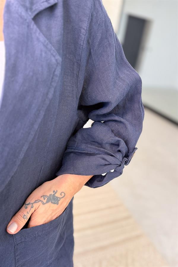 Blazer Keten Ceket Lacivert Renk