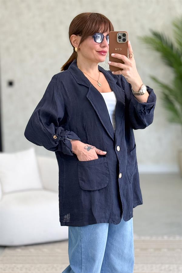 Blazer Keten Ceket Lacivert Renk