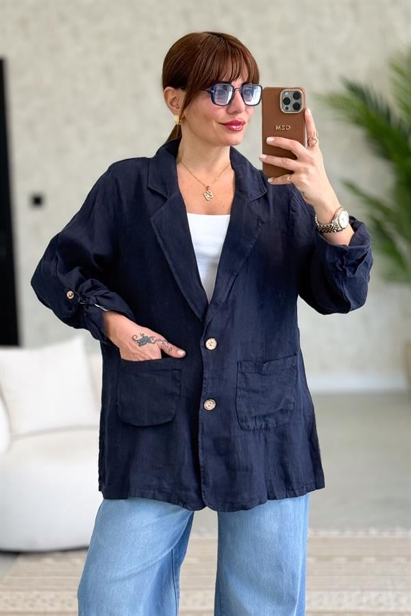 Blazer Keten Ceket Lacivert Renk