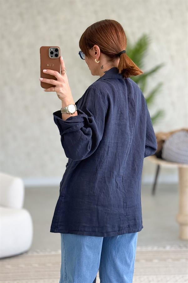 Blazer Keten Ceket Lacivert Renk