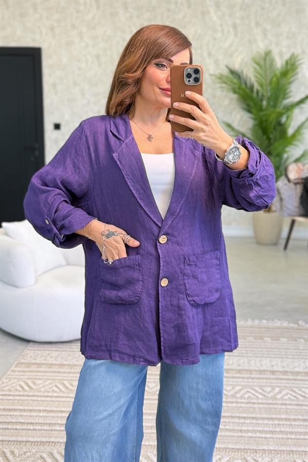 Blazer Keten Ceket Mor Renk