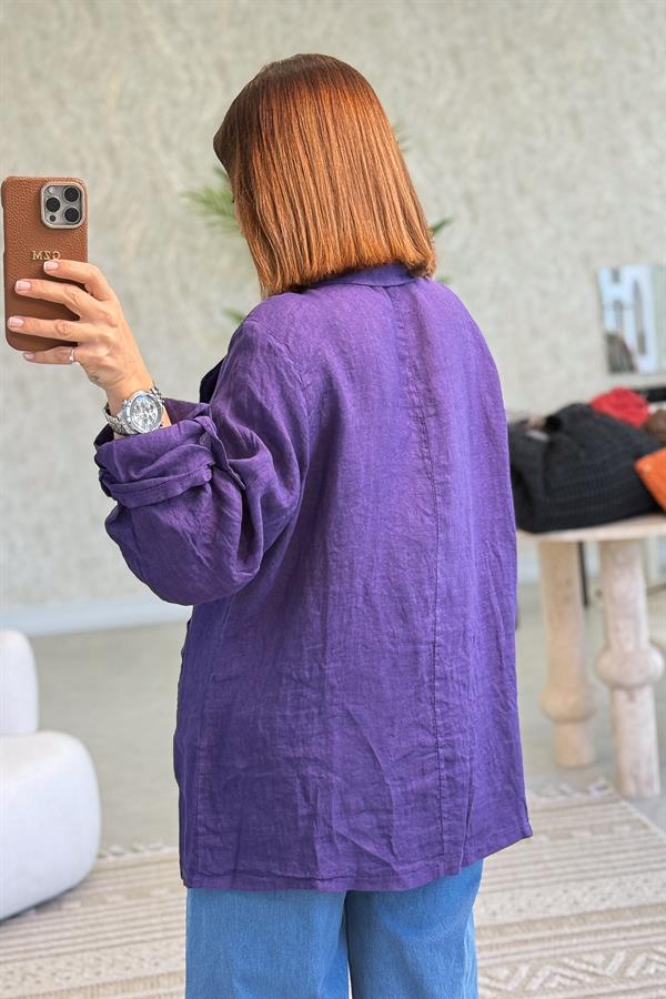 Blazer Keten Ceket Mor Renk