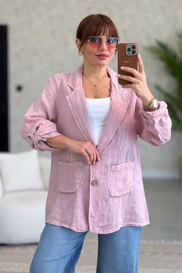 Blazer Keten Ceket Pudra Renk