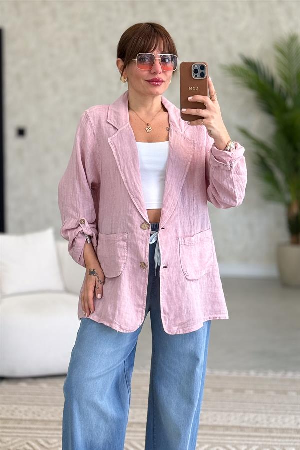 Blazer Keten Ceket Pudra Renk