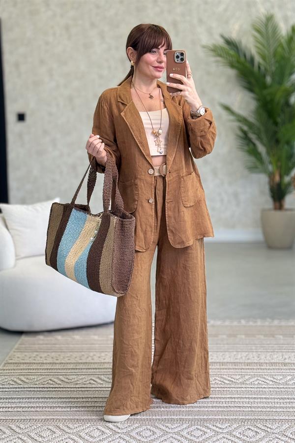 Blazer Keten Ceket Taba Renk
