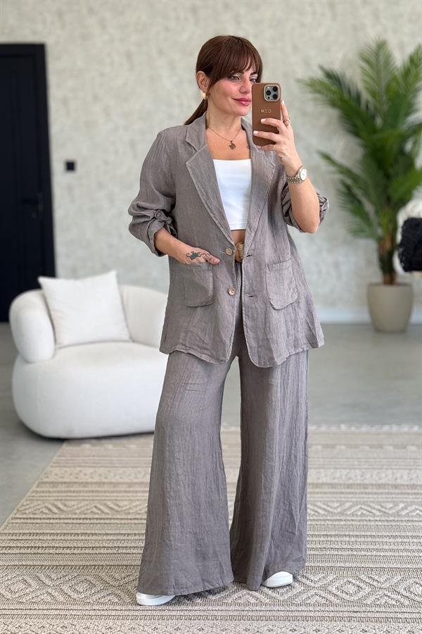 Blazer Keten Ceket Vizon Renk