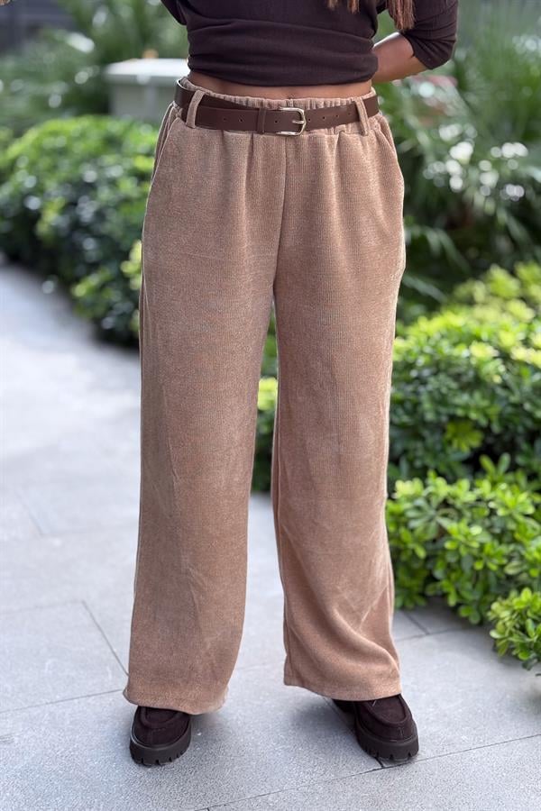 Bol Paça Deri Kemerli Eşorfman Bal Köpüğü Renk