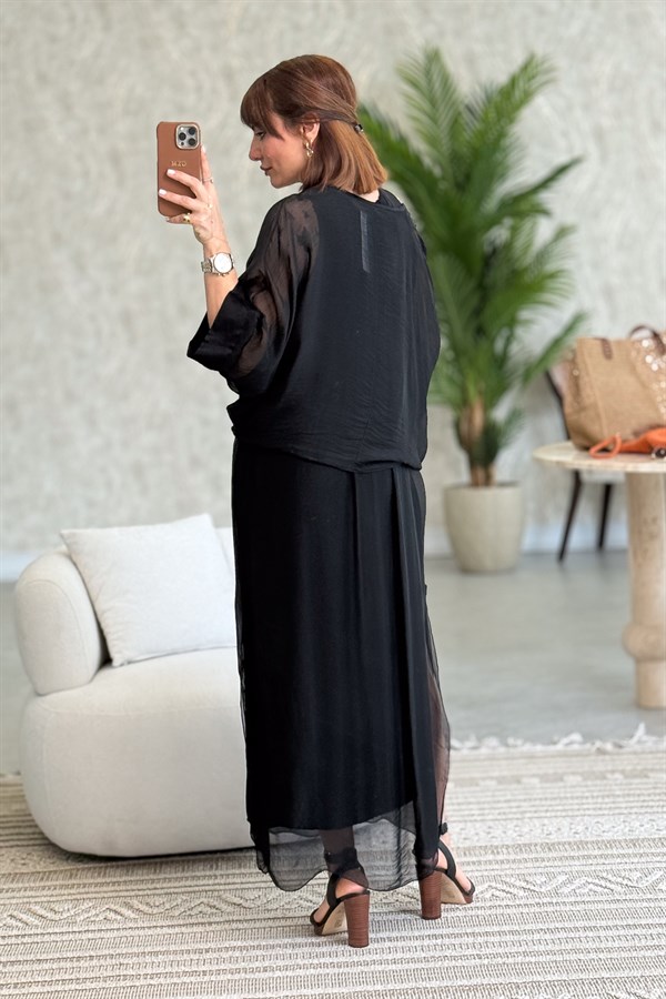 Bolera Ve Elbiseli İpek Takım Siyah Renk