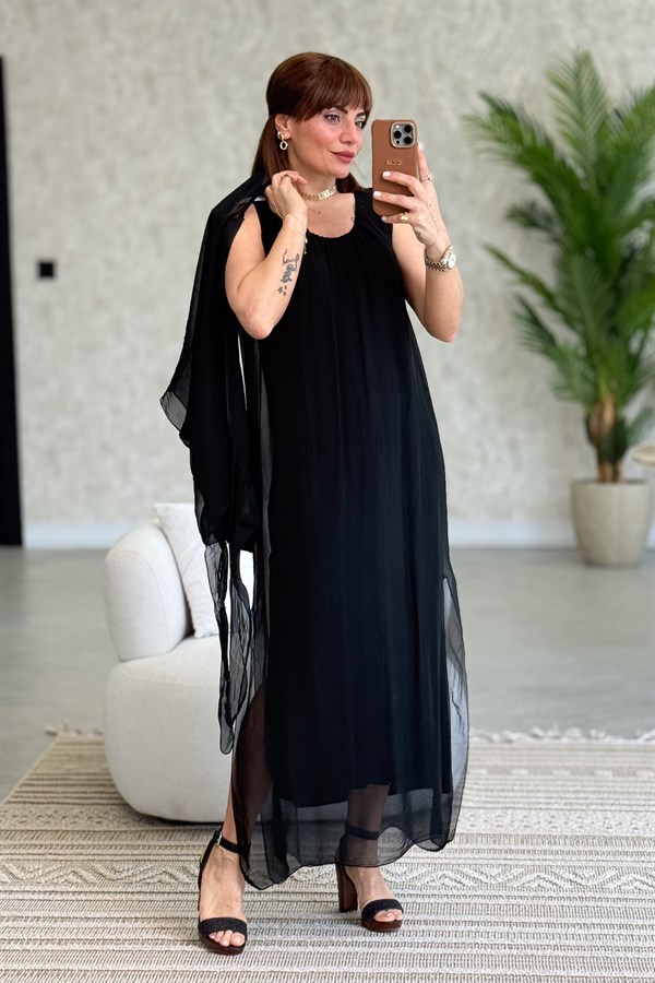 Bolera Ve Elbiseli İpek Takım Siyah Renk