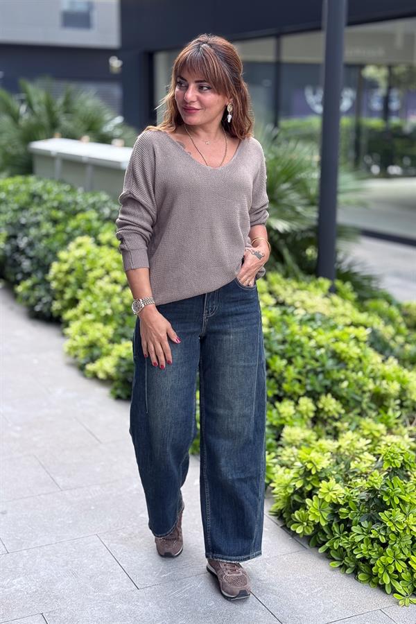 Boru Paça Eskitmeli Kot Pantolon Koyu Mavi Renk