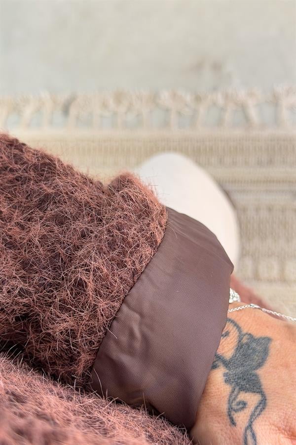 Broşlu Keçe Blazer Ceket Kızılkahve Renk