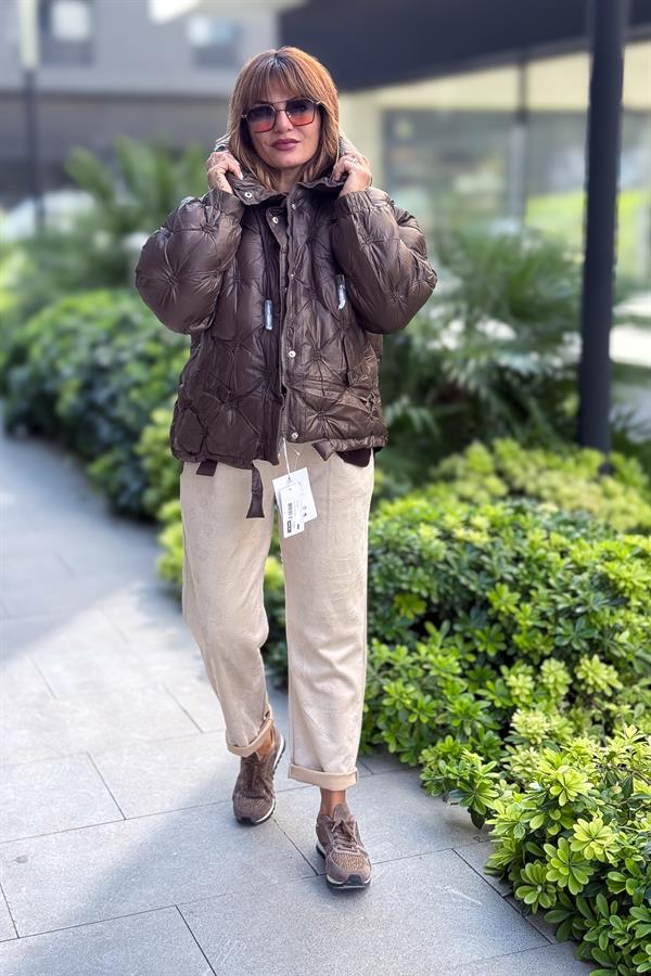 Büzgülü Kapitone Şişme Mont Acı Kahve Renk