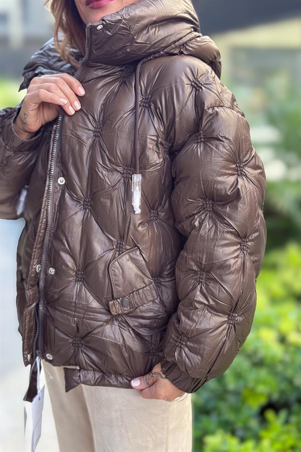 Büzgülü Kapitone Şişme Mont Acı Kahve Renk