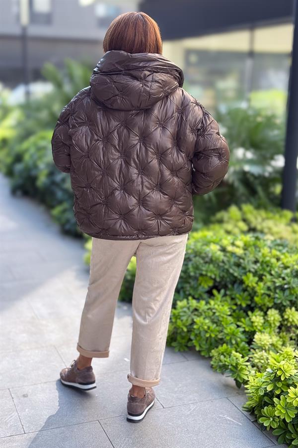 Büzgülü Kapitone Şişme Mont Acı Kahve Renk