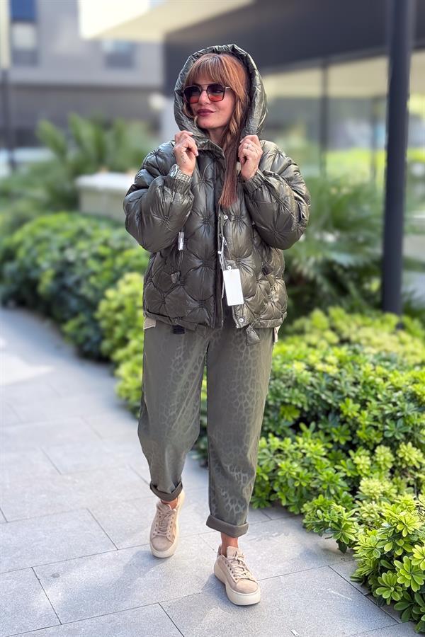 Büzgülü Kapitone Şişme Mont Haki Renk