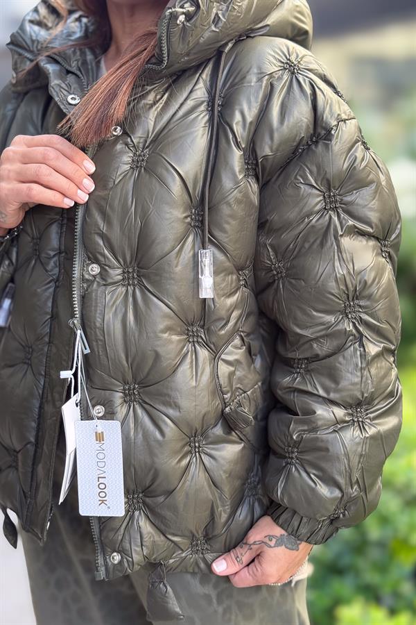 Büzgülü Kapitone Şişme Mont Haki Renk