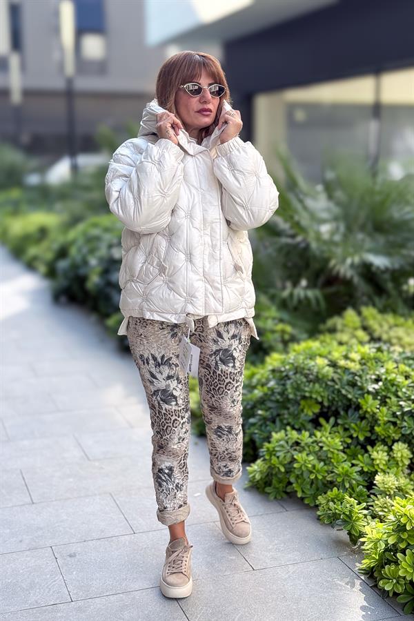 Büzgülü Kapitone Şişme Mont Krem Renk